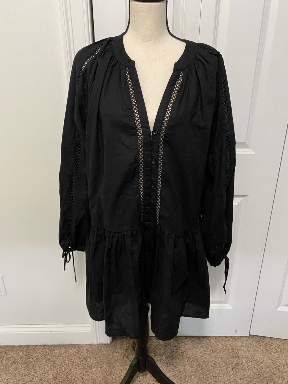 Petal & Pup Black Button-Front Boho Drop Waist Dress